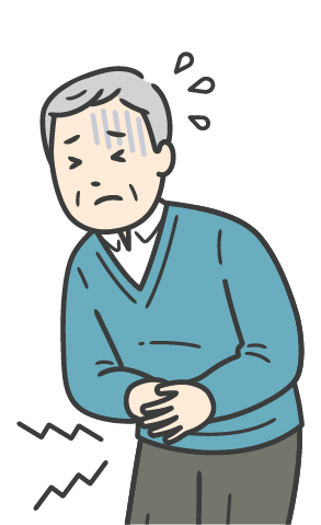 お腹を痛めている男性高齢者